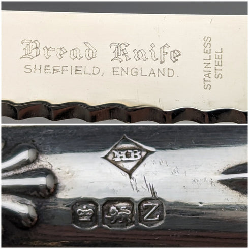 1967年 英国ヴィンテージ 純銀製ハンドル ブレッドナイフ Harrison Brothers